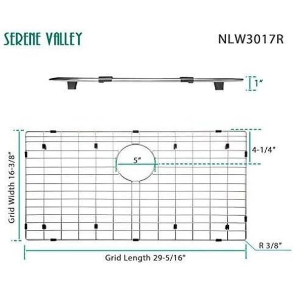 29-5/16" x 16-3/8" Sink Bottom Grid, Rear Drain with Corner Radius 3/16" - Picture 2 of 2